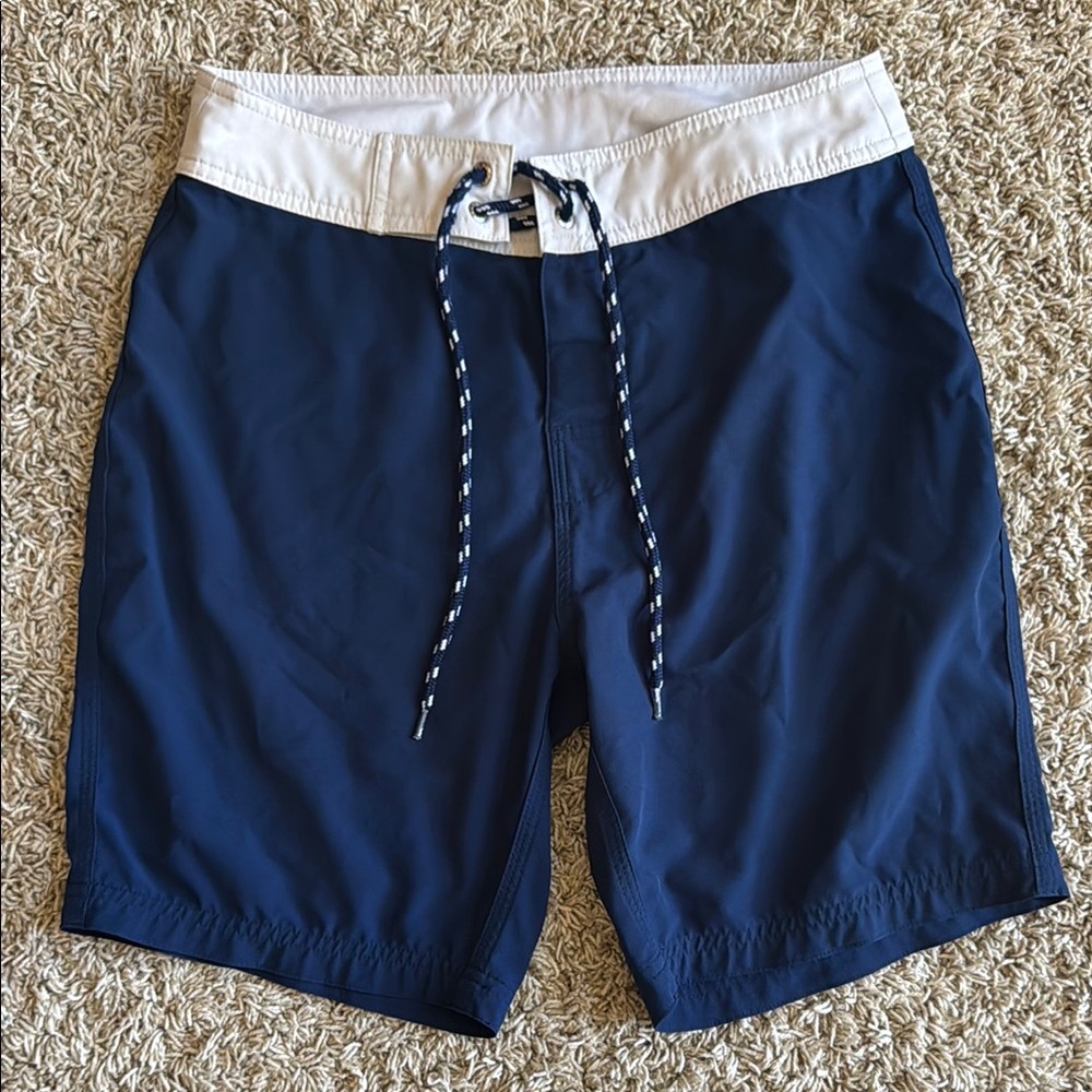 Blue and White Board Shorts with Elastic Waistband